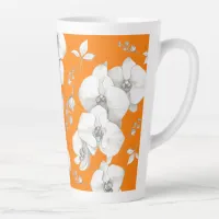 Watercolor White Orchid on Orange | Latte Mug