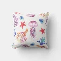 Coastal Ocean Tropics Jelly Fish Throw Pillow