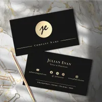 Modern Monogram Black and Gold Business Cards and Office Supplies