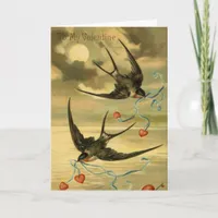 Vintage Valentine Barn Swallows, Birthday Holiday Card