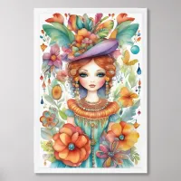 Whimsical Girl with Flower Hat Framed Art