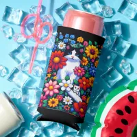 Pixel Art Cat, Kitten and Flowers Personalized Seltzer Can Cooler
