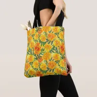 Watercolor Yellow and Orange Marigold Type Flowers Tote Bag