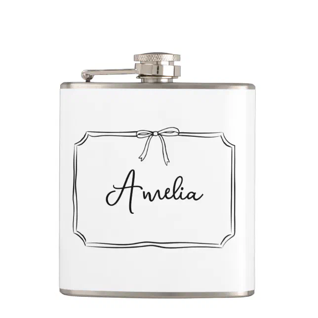 Handwritten Custom Name Coquette Bow Aesthetic Flask