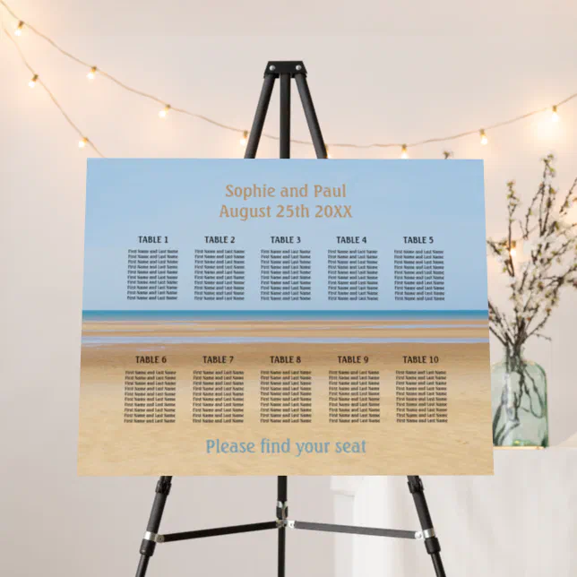 Sandy Beach 10 Table Seating Chart Foam Board