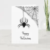 Black Spider and Web Happy Halloween Card