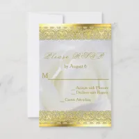 White Rose with Gold Lace Wedding RSVP Card