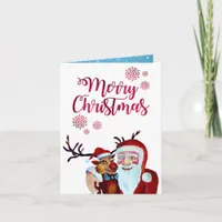 Watercolor Laughing Santa Claus Rudolf Smiling Card