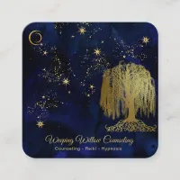 *~* Navy Weeping Willow Tree Gold Universe Cosmic Square Business Card