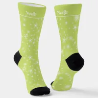 Snowflake Green Retro Add Name Whimsical Christmas Socks