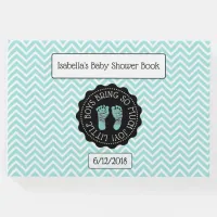 Personalized Teal Chevron Stripes Baby Shower Book