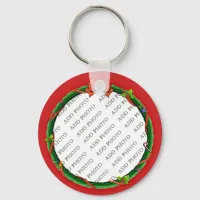 Christmas Wreath Add Your Photo & Red Background Keychain
