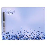 Simple Blue Brushed Metal and Glitter Monogram | Dry Erase Board With Keychain Holder