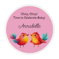 Bird-Themed Baby Shower Cute Watercolor Edible Frosting Rounds