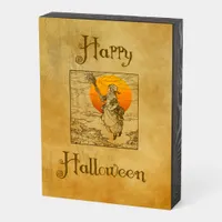 Vintage Halloween Witch Wood Box Sign