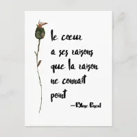 Le Coeur | Heart Has Its Reasons | Love Quote Postcard