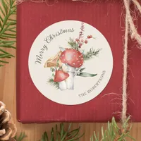 Rustic Woodland Mushrooms Christmas Forest Classic Round Sticker