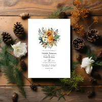 Tawny Brown and Pine Green Floral Fall Wedding Invitation