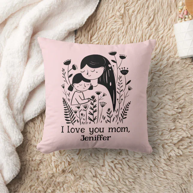 Cute Mother & Daughter Hugging Mother's Day Pink Throw Pillow
