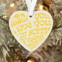 Ho'oponopono Heart-Shaped Text Yellow Ornament