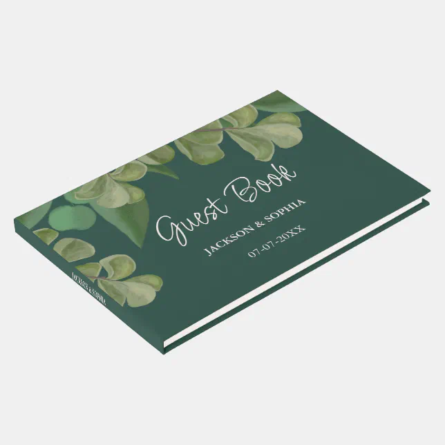 Emerald green Elegant rustic greenery leaves lush Guest Book