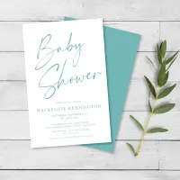 Budget Teal Blue Simple Script Baby Shower FLYER