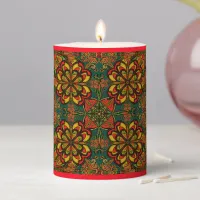 Red, Green & Gold Tapestry Pattern Christmas Pillar Candle