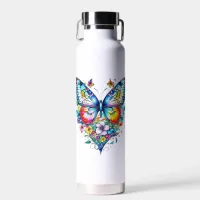 Butterfly and Floral Heart Personalized Water Bottle