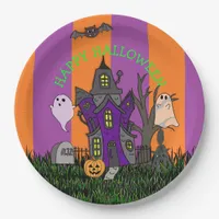 Halloween party Haunted House, Black Cat and Ghost Paper Plates