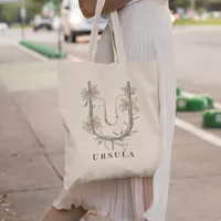 Elegant Uva Ursi Flowers 'U' Monogram Custom Name Tote Bag