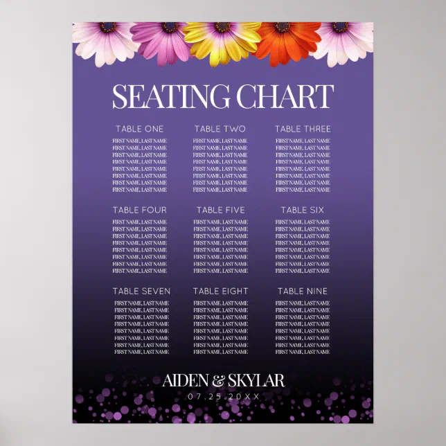 Elegant Daisies on Purple Wedding Seating Chart