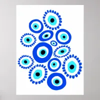 Greek Evil Eye Blue and White Graphic Poster