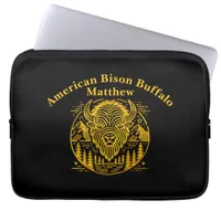 Gold Bison Amid Mountains and Trees Laptop Sleeve