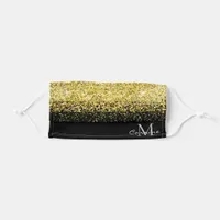 Monogram Metallic Gold Ombre Glitter +Black Fabric Adult Cloth Face Mask