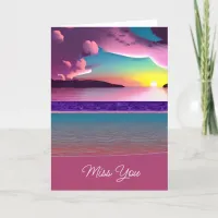 Missing You | Ocean Waves, Pink Sand and Sunset Card
