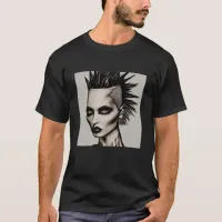 Fierce Woman in Mohawk and Piercings Gothic Punk   T-Shirt