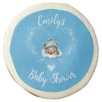 Snow Excited Blue Teddy Bear Baby Shower Sugar Cookie