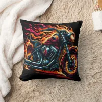 Motorcycle racing down a dark highway throw pillow