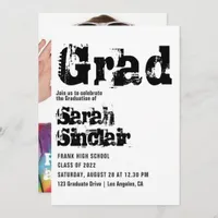 Grunge Typography Graduation Party Photo Invitation