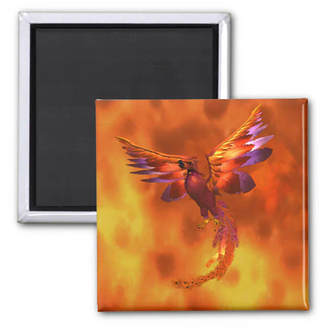 Colorful Phoenix Flying Against a Fiery Background Magnet
