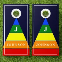 Gay Pride Rainbow Family Name Retro Triangle Cornhole Set