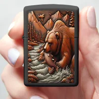 Leather Look Bear By The River Zippo Lighter