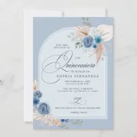 Rustic Boho Dusty Blue Pampas Quinceanera Invitation