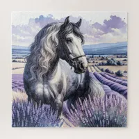 Pretty Gray Horse Standing in Lavender Jigsaw Puzzle