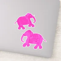 Asian Elephants Set of 2 Pink Sticker