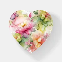 Pastel Flowers Alcohol Ink Illustration Heart Paperweight