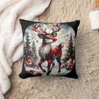 Colorful reindeer in a whimsical winter forest throw pillow