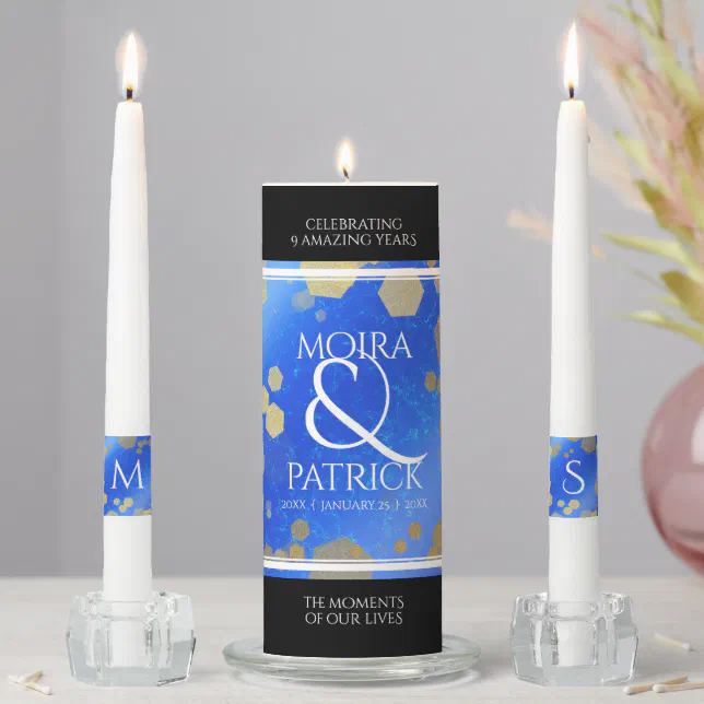 Elegant 9th Lapis Lazuli Wedding Anniversary Unity Candle Set