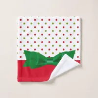 Green & Red Polka Dot Bow Tie Merry Christmas Wash Cloth