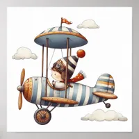 Whimsical Nursery Art Child Flying Old Plane Poster